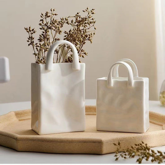 CERAMIC SHOPPING TOTE BAG VASE