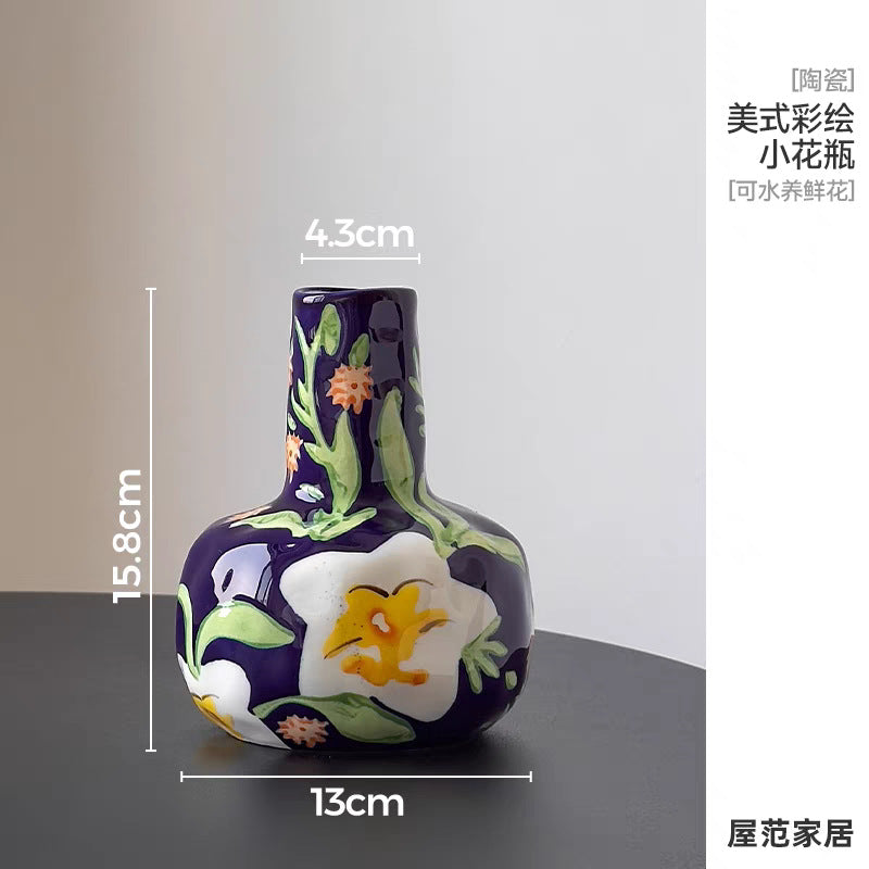 FLORAL CERAMIC PAINTED VASE