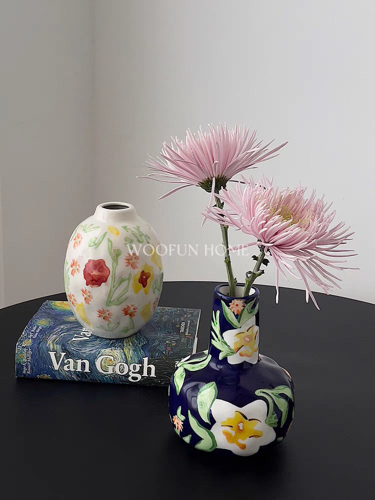 FLORAL CERAMIC PAINTED VASE