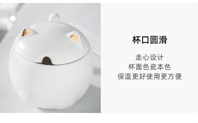 Cartoon cat ceramic mug high value with lid spoon embossed black creative mug personality couple water cup