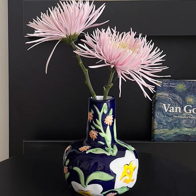 FLORAL CERAMIC PAINTED VASE