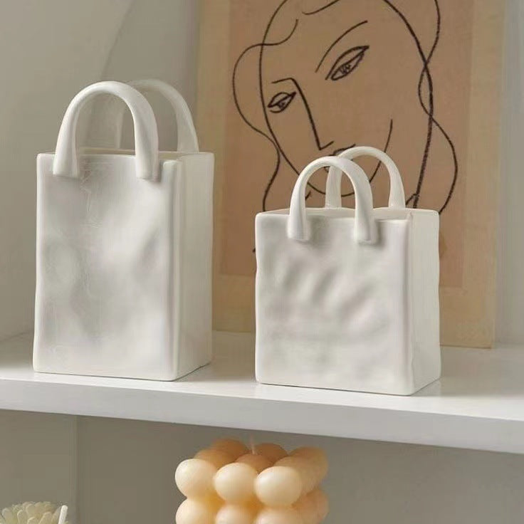 CERAMIC SHOPPING TOTE BAG VASE