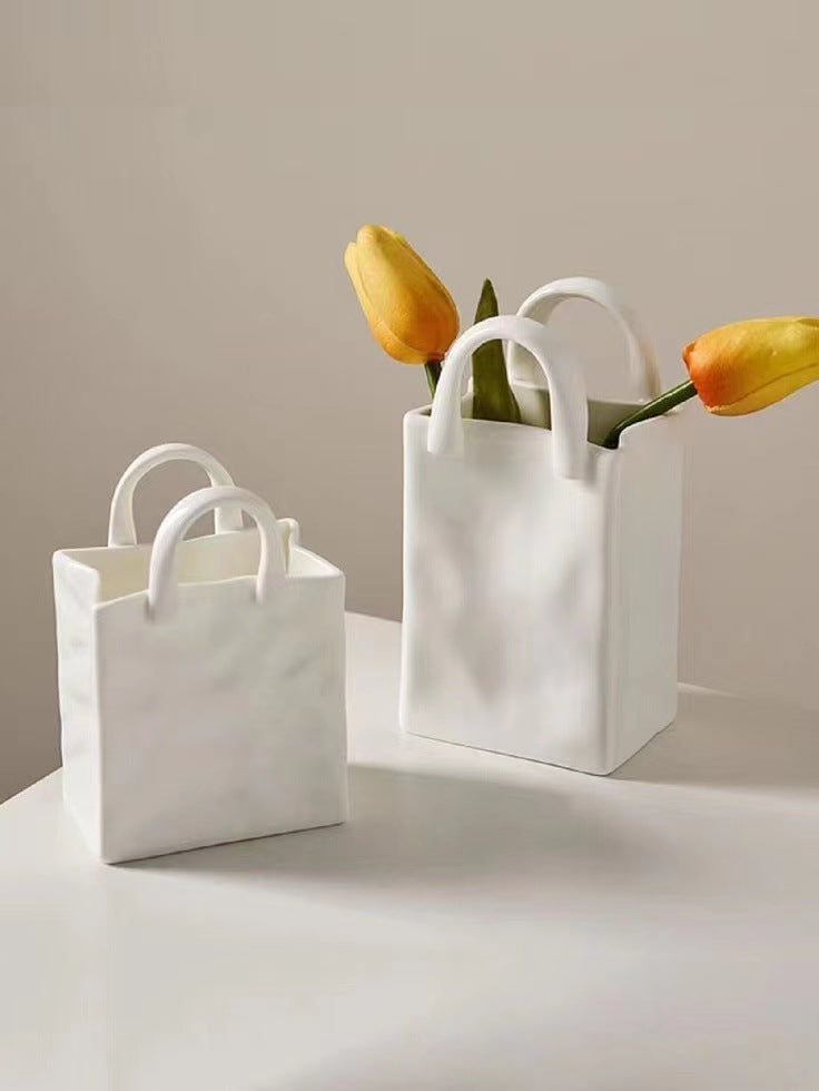 CERAMIC SHOPPING TOTE BAG VASE