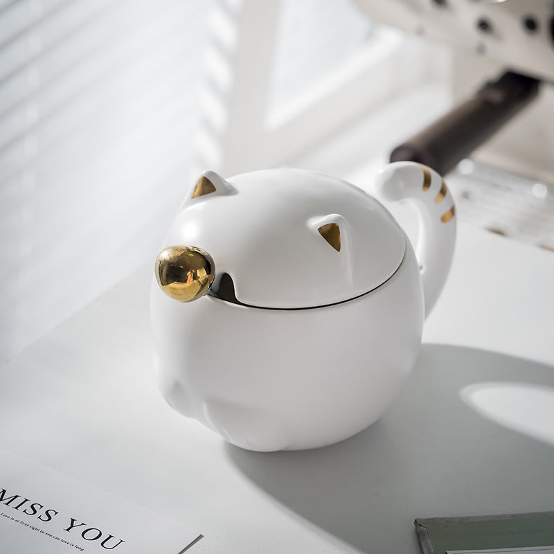 CAT CERAMIC MUG WITH LID & SPOON