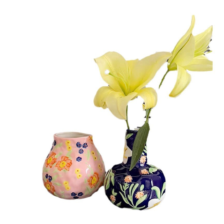 FLORAL CERAMIC PAINTED VASE