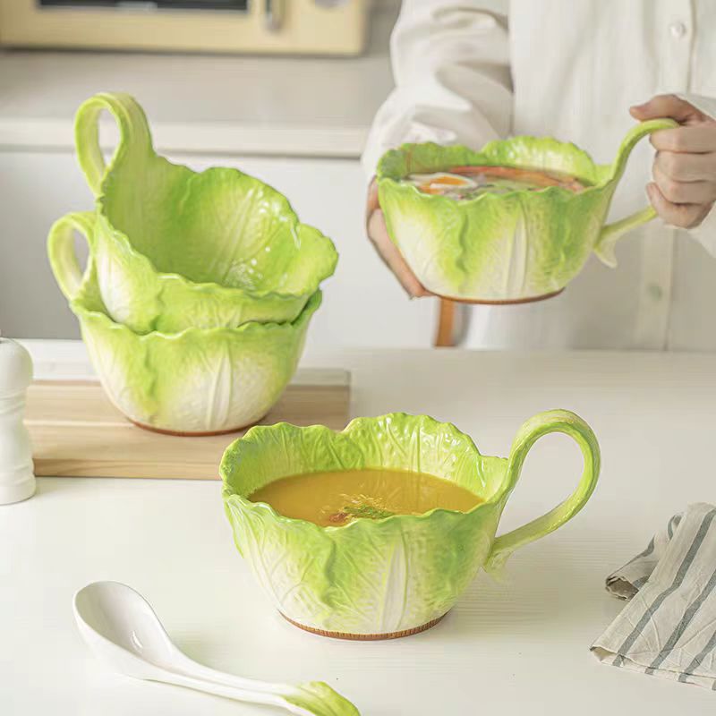 CABBAGE CERAMIC BOWL WITH SPOON