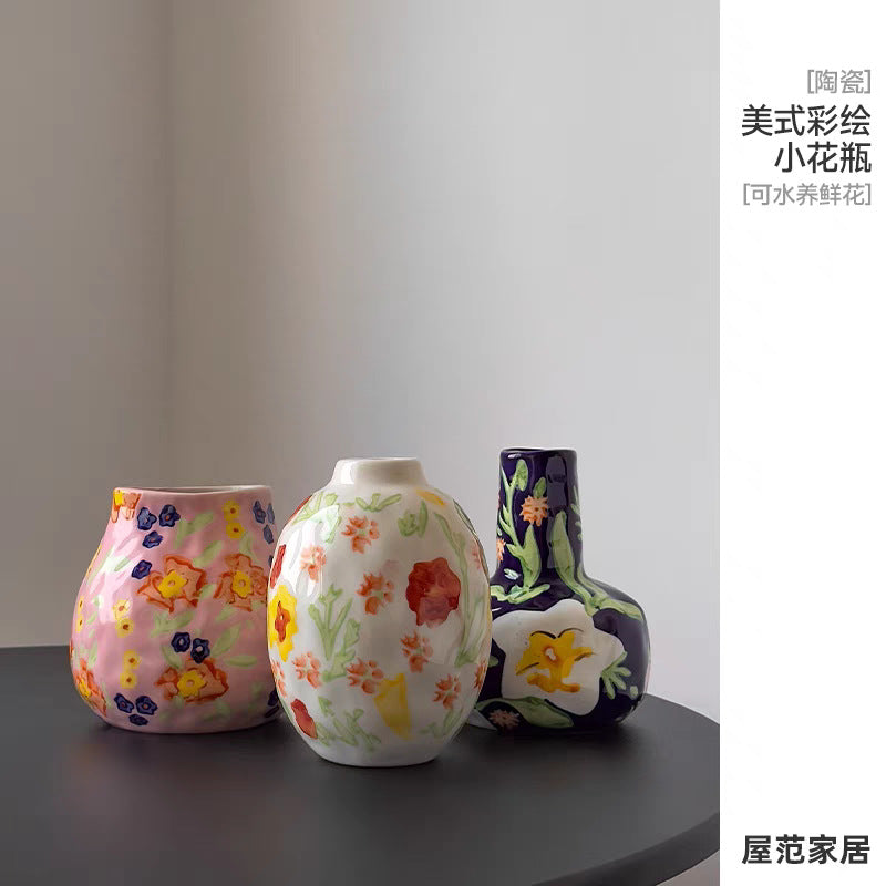 FLORAL CERAMIC PAINTED VASE