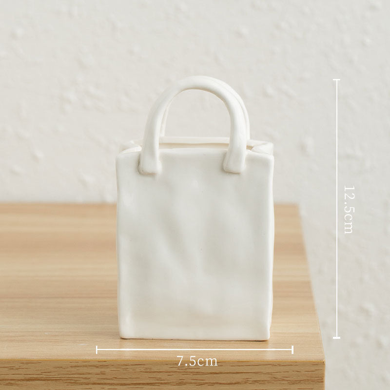 CERAMIC SHOPPING TOTE BAG VASE