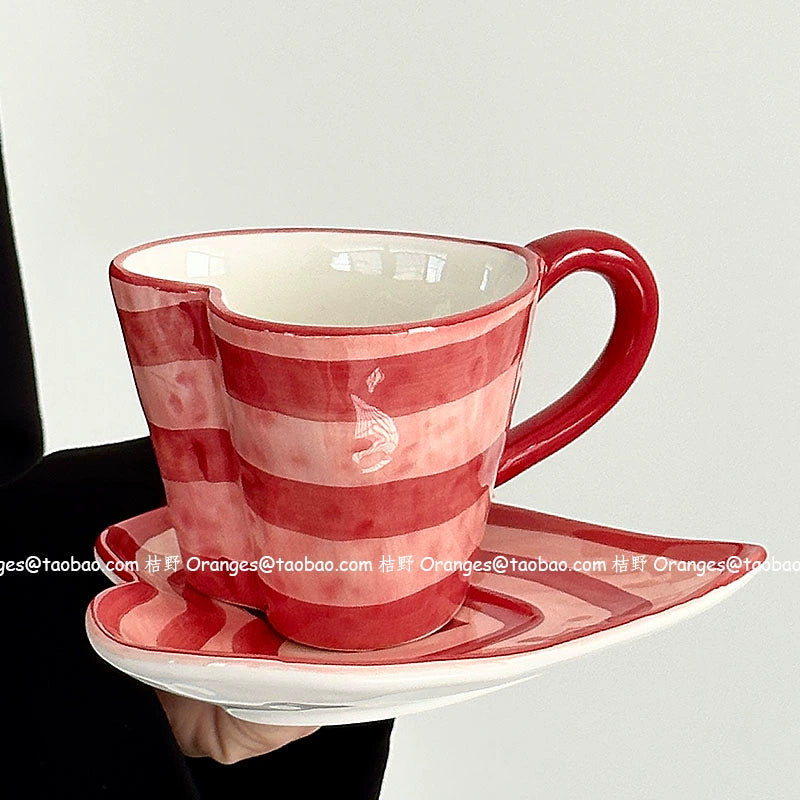 HAND PAINTED RED STRIPE CERAMIC HEART SHAPE