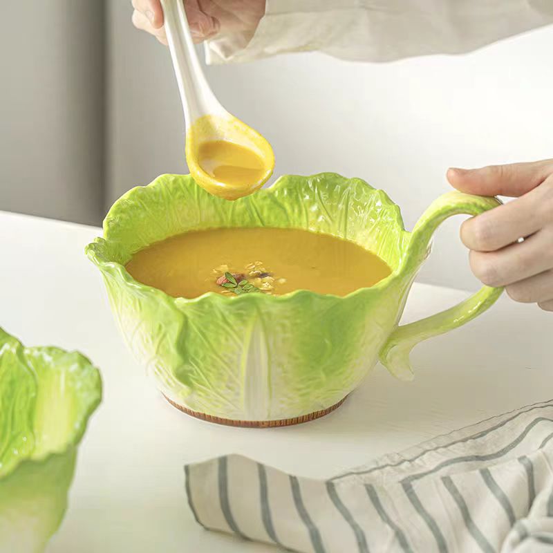 CABBAGE CERAMIC BOWL WITH SPOON