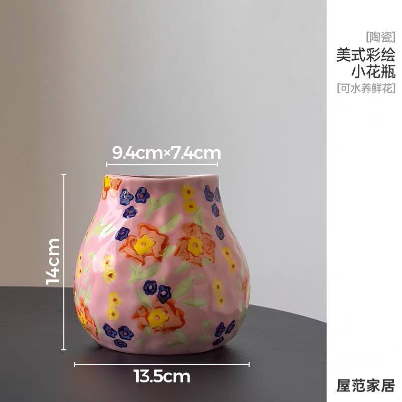 FLORAL CERAMIC PAINTED VASE