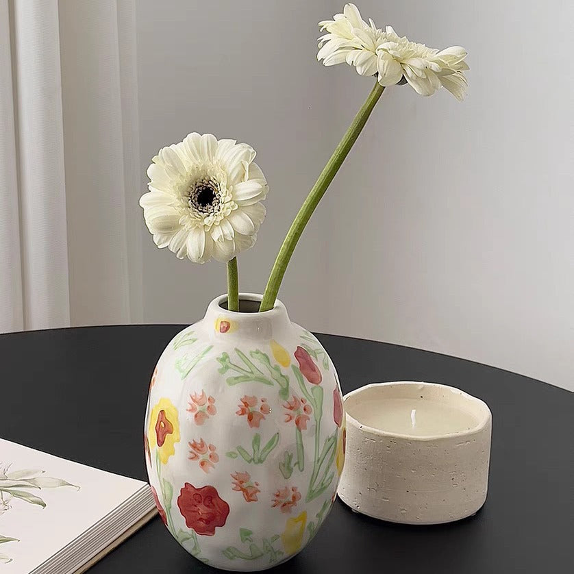 FLORAL CERAMIC PAINTED VASE