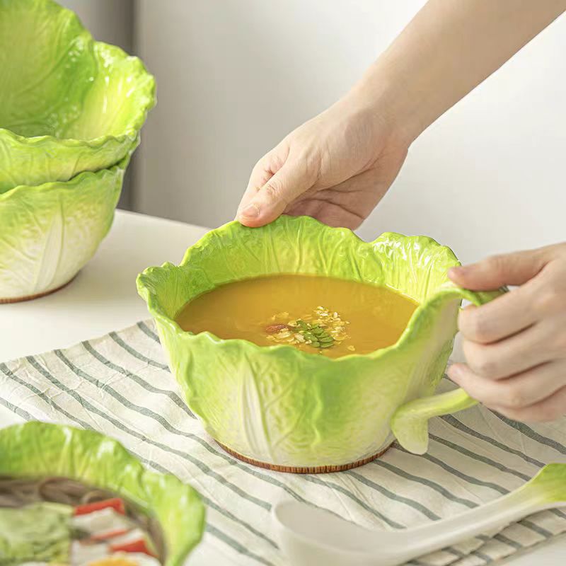 CABBAGE CERAMIC BOWL WITH SPOON